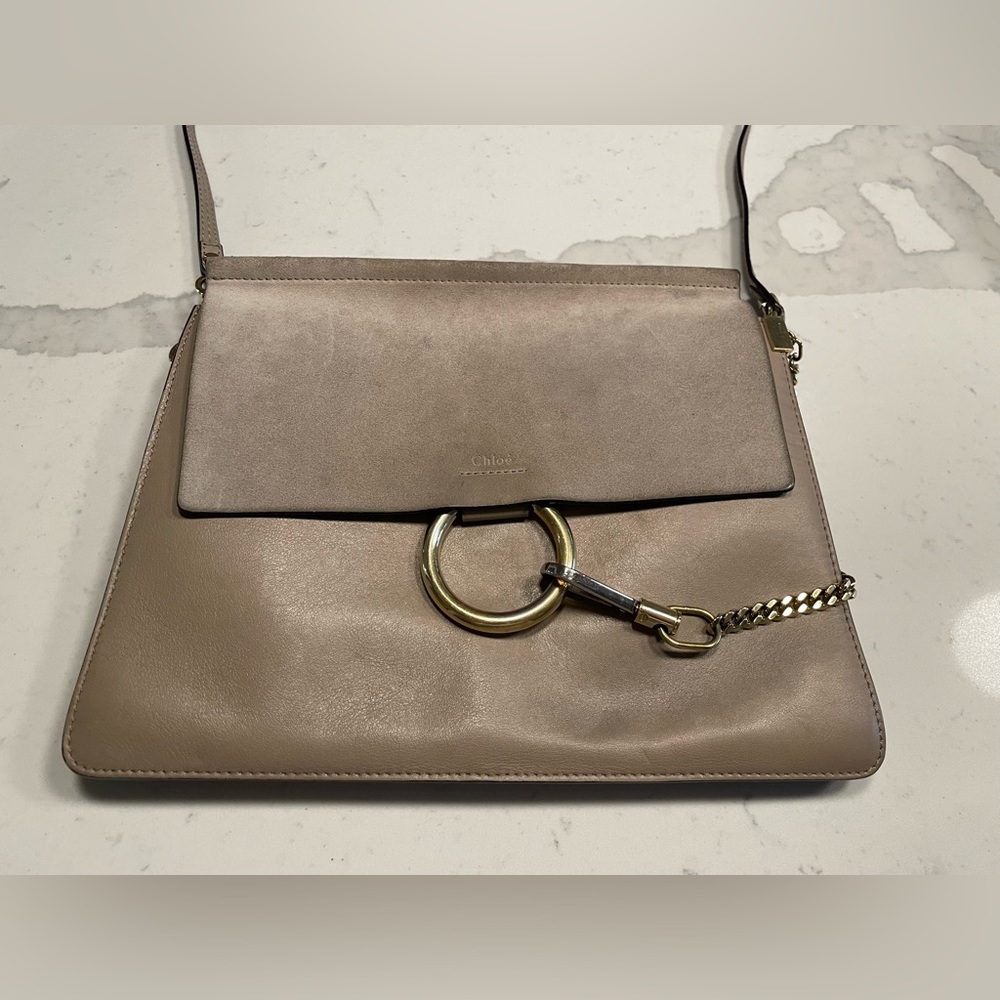 Chloe Faye Medium Shoulder Bag in Light Taupe